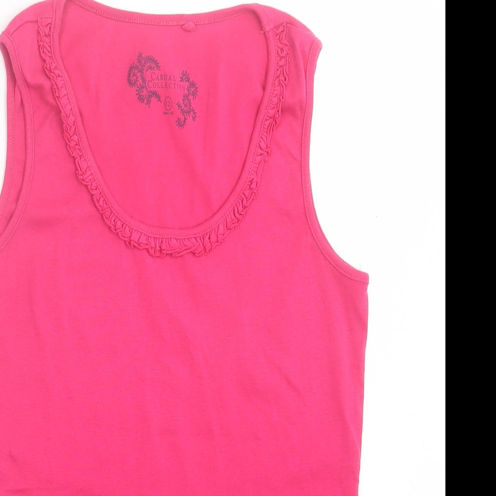 Debenhams Womens Pink  Cotton Basic Tank Size 12 Scoop Neck - Lettuce Edging Neckline