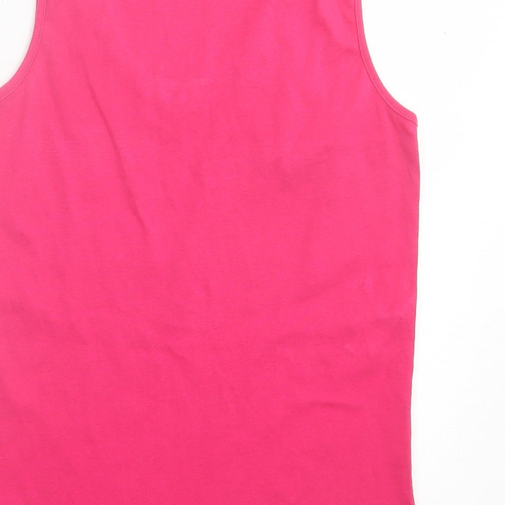 Debenhams Womens Pink  Cotton Basic Tank Size 12 Scoop Neck - Lettuce Edging Neckline