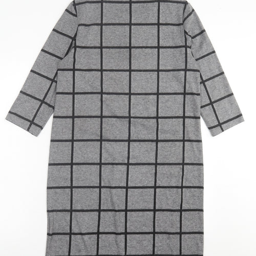 Marks and Spencer Womens Grey Check Polyester A-Line  Size 10  Crew Neck Pullover