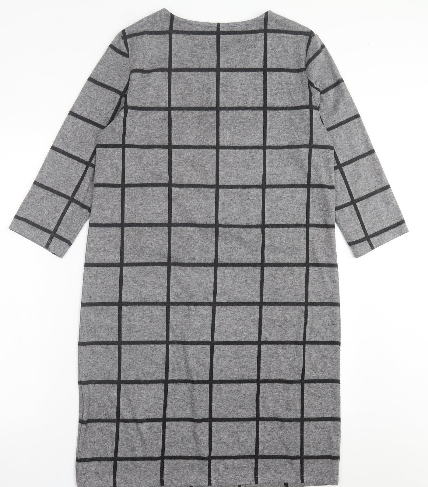 Marks and Spencer Womens Grey Check Polyester A-Line  Size 10  Crew Neck Pullover