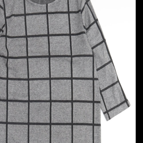 Marks and Spencer Womens Grey Check Polyester A-Line  Size 10  Crew Neck Pullover