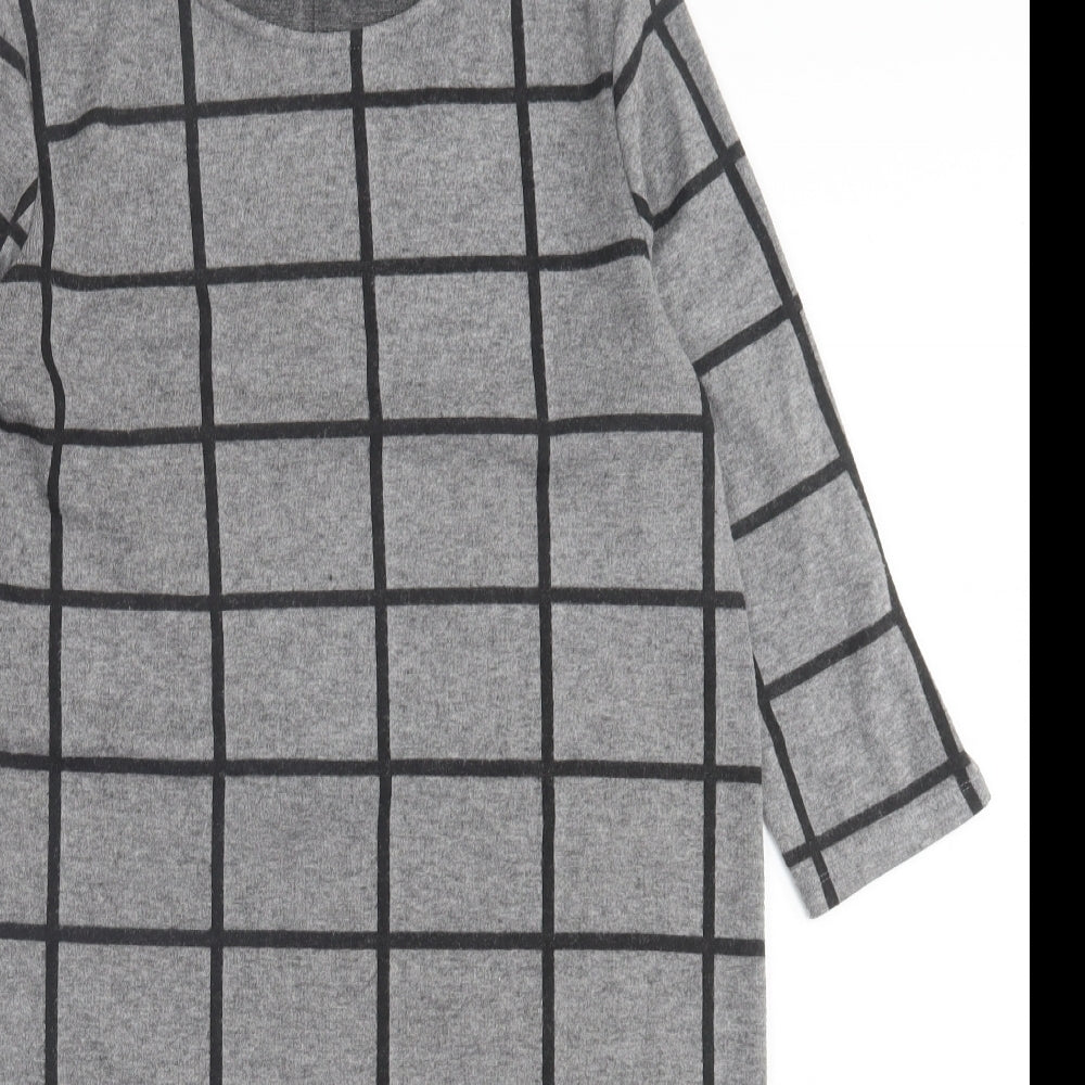 Marks and Spencer Womens Grey Check Polyester A-Line  Size 10  Crew Neck Pullover