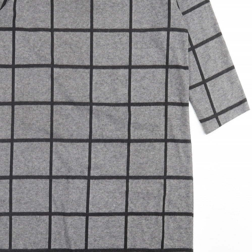 Marks and Spencer Womens Grey Check Polyester A-Line  Size 10  Crew Neck Pullover