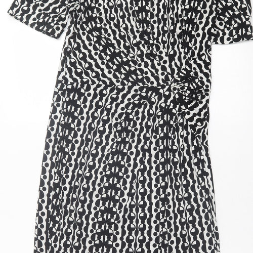 Marks and Spencer Womens Black Geometric Polyester A-Line  Size 10  Crew Neck Pullover