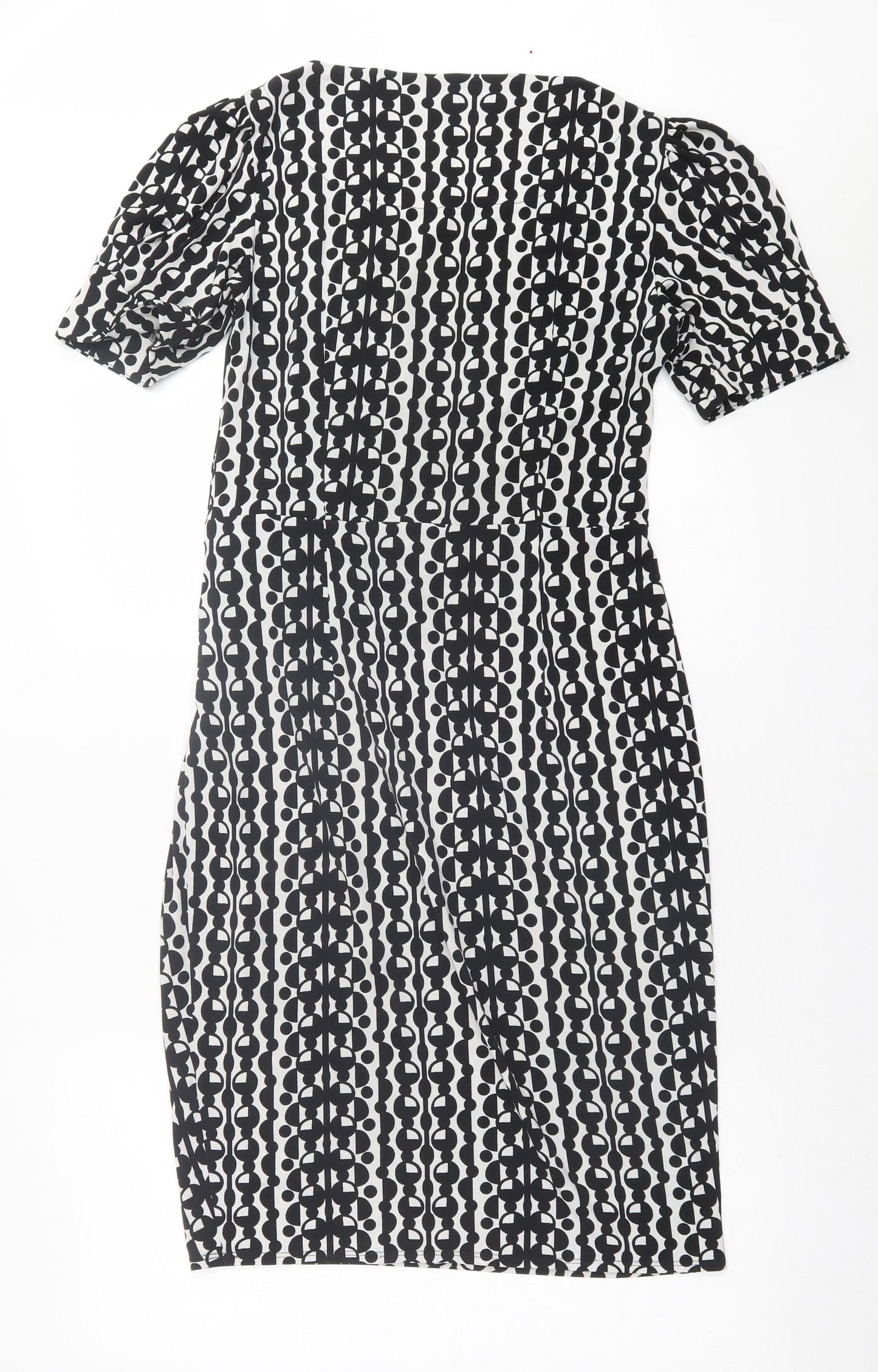Marks and Spencer Womens Black Geometric Polyester A-Line  Size 10  Crew Neck Pullover