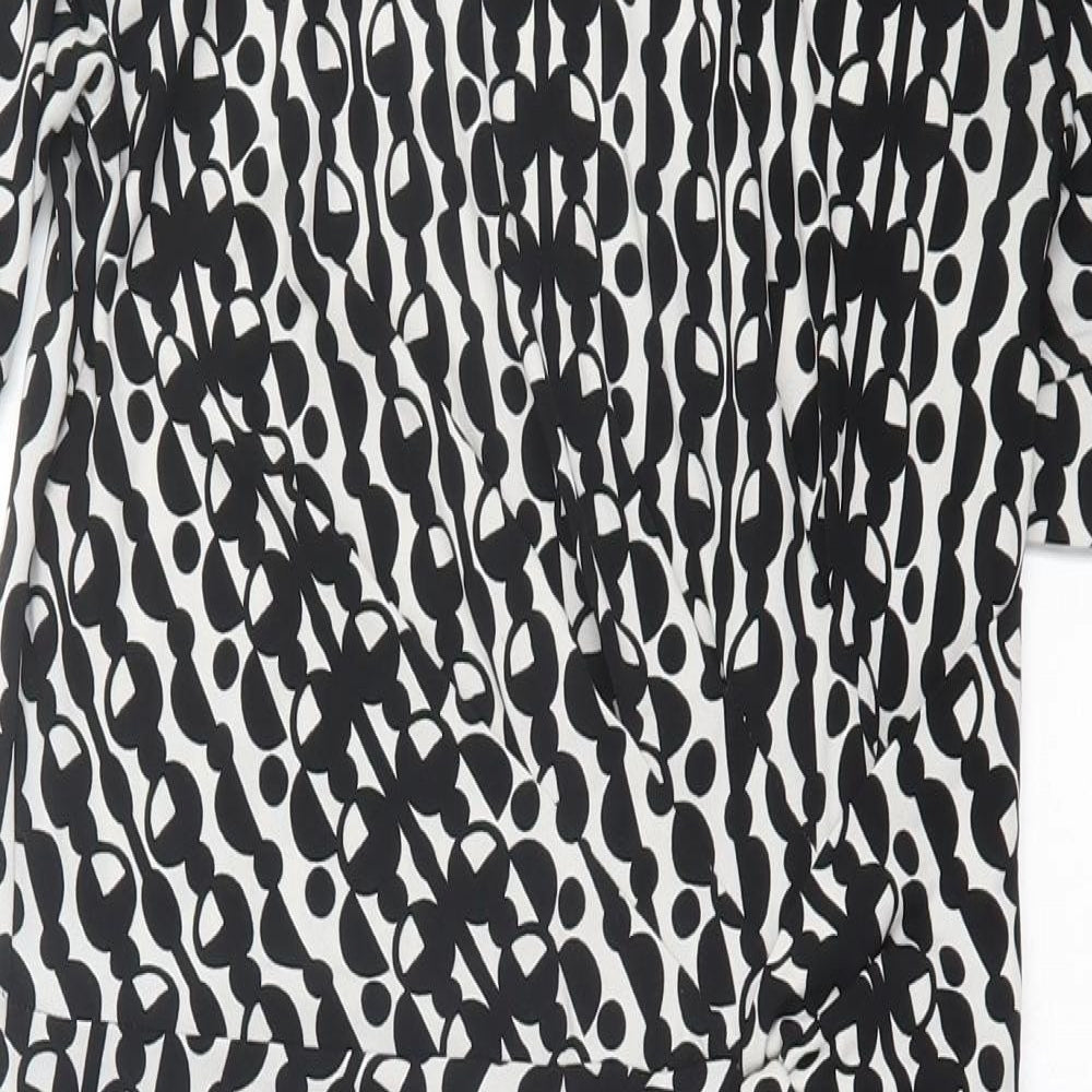 Marks and Spencer Womens Black Geometric Polyester A-Line  Size 10  Crew Neck Pullover