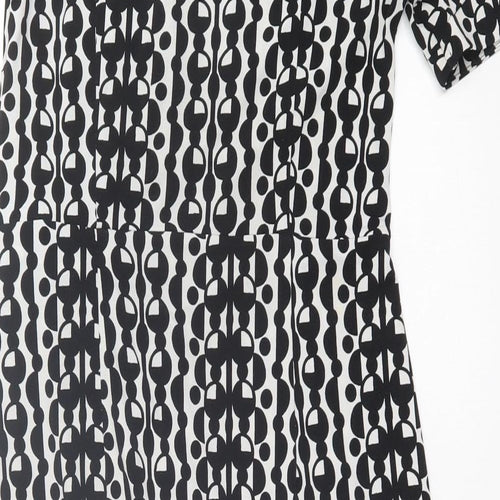 Marks and Spencer Womens Black Geometric Polyester A-Line  Size 10  Crew Neck Pullover