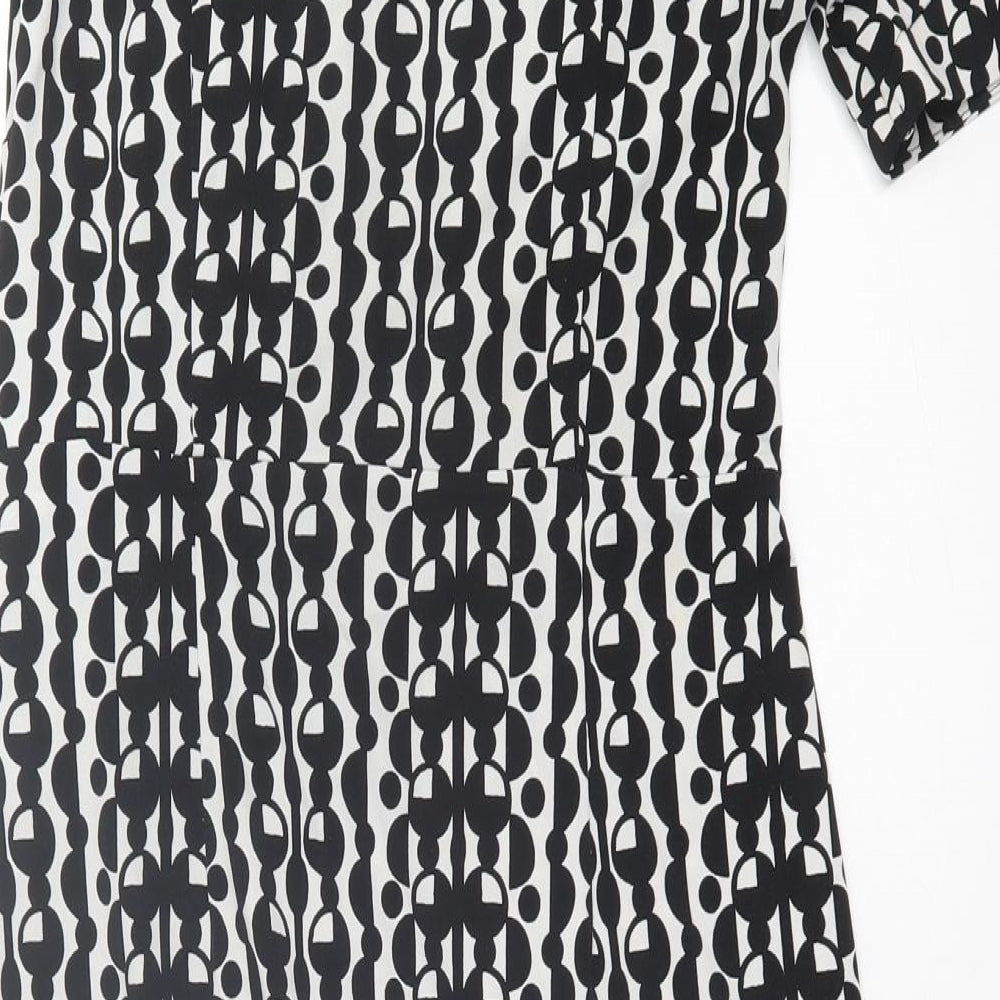 Marks and Spencer Womens Black Geometric Polyester A-Line  Size 10  Crew Neck Pullover
