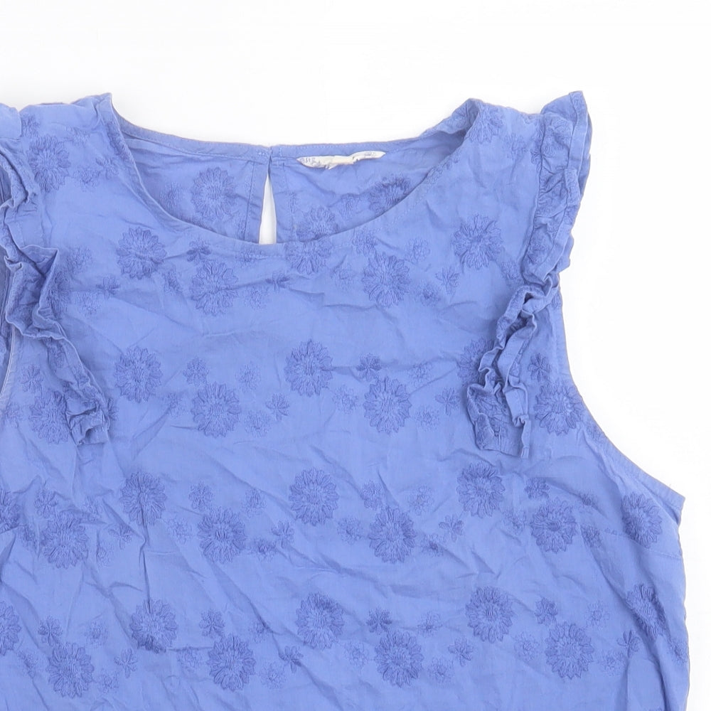 Matalan Womens Purple Floral Cotton Basic Tank Size 12 Crew Neck