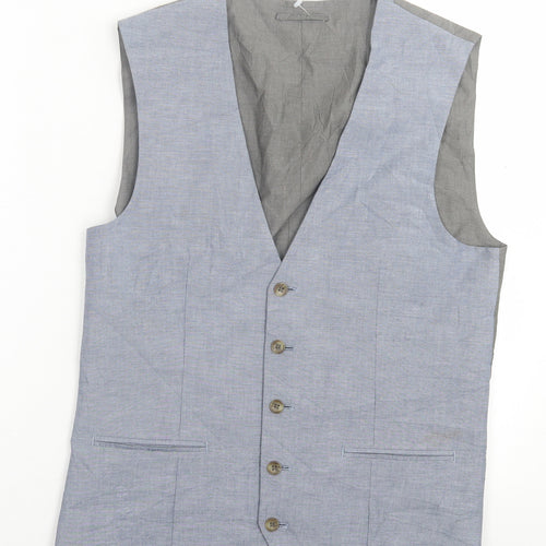 NEXT Mens Blue  Cotton Jacket Suit Waistcoat Size 38