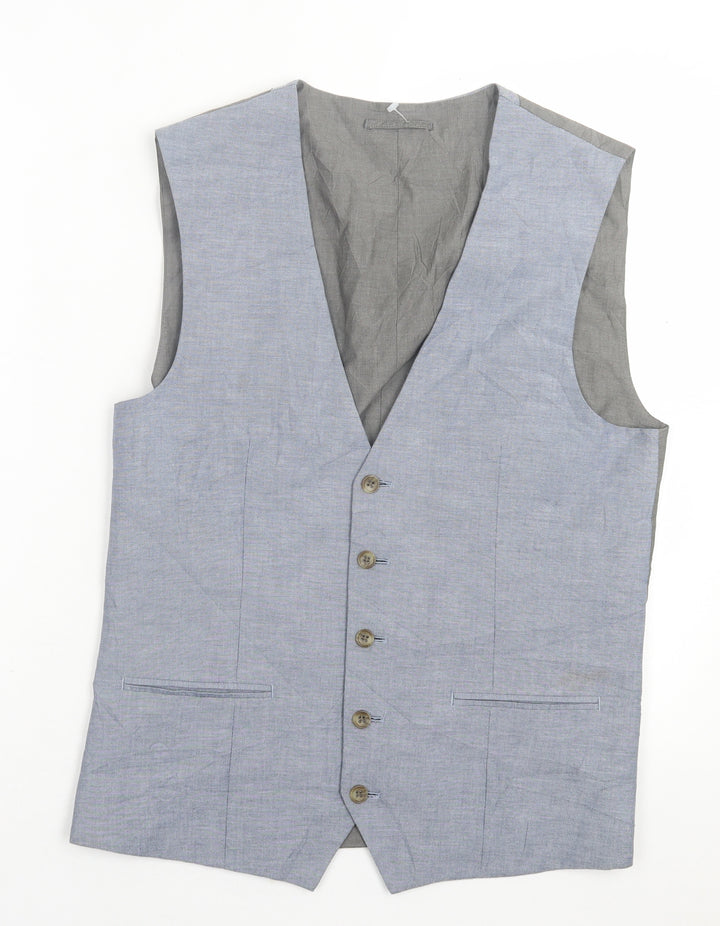 NEXT Mens Blue  Cotton Jacket Suit Waistcoat Size 38