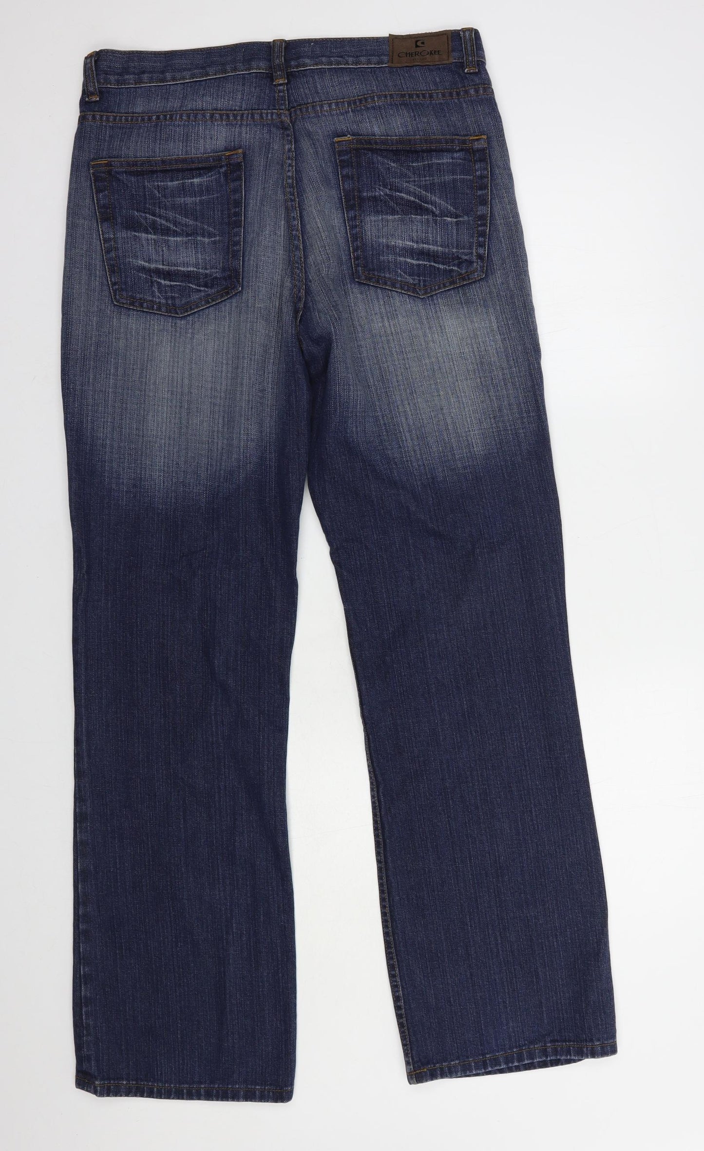 Cherokee Mens Blue  Cotton Bootcut Jeans Size 34 in L34 in Regular Button