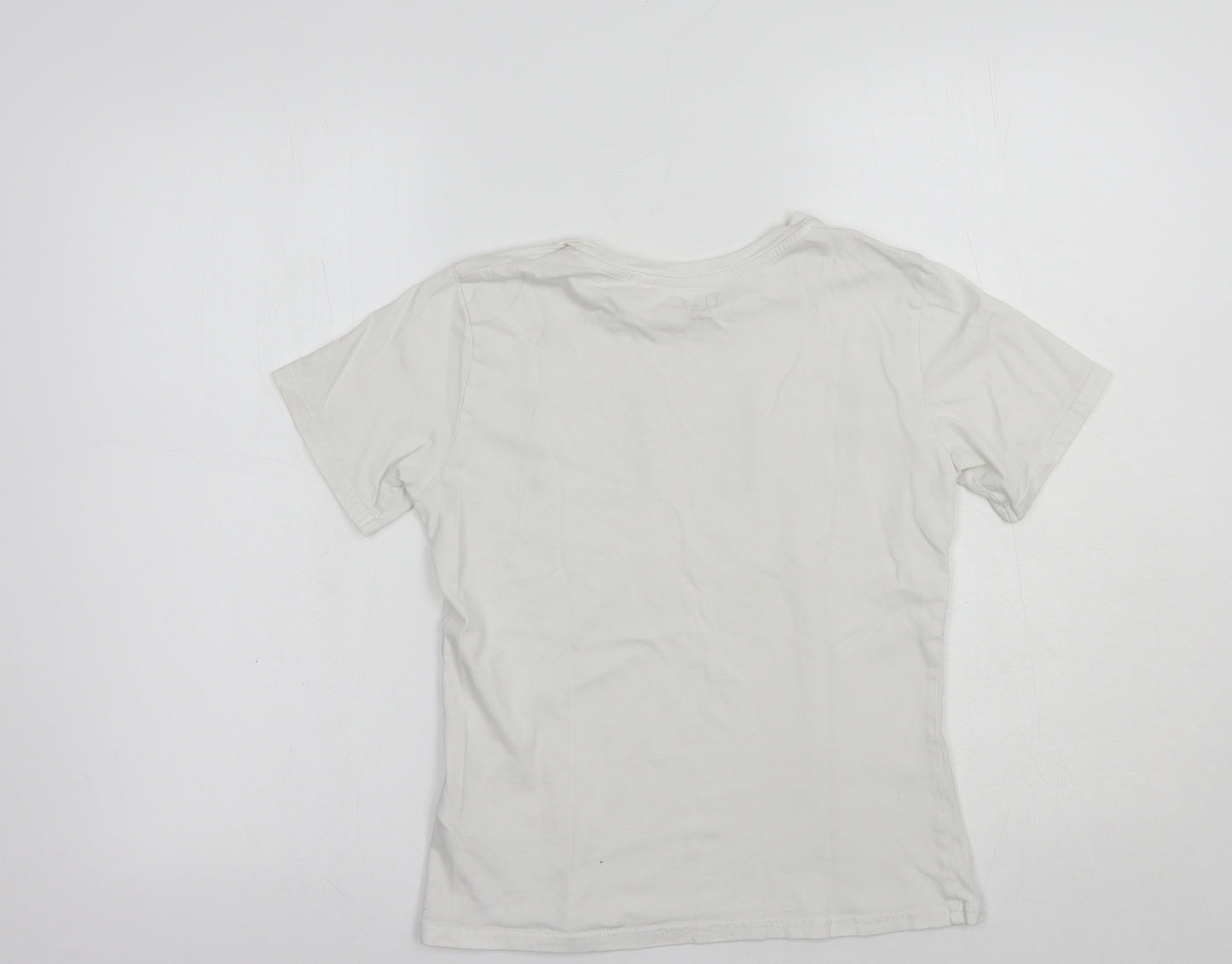 Ambrielle Girls White  Cotton Basic T-Shirt Size 12-13 Years Crew Neck Pullover