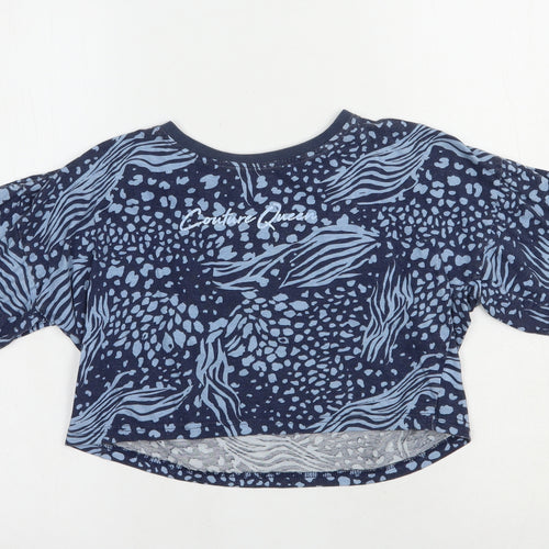 Studio Girls Blue Animal Print Cotton Cropped T-Shirt Size 12-13 Years Crew Neck Pullover