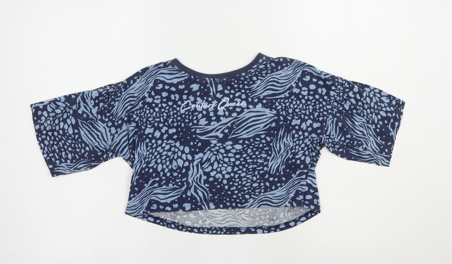 Studio Girls Blue Animal Print Cotton Cropped T-Shirt Size 12-13 Years Crew Neck Pullover