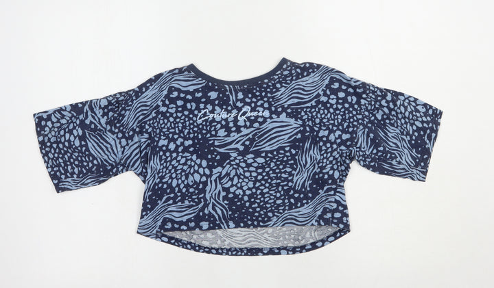 Studio Girls Blue Animal Print Cotton Cropped T-Shirt Size 12-13 Years Crew Neck Pullover