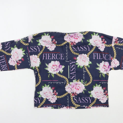 Studio Girls Blue Floral Polyester Cropped T-Shirt Size 12-13 Years Crew Neck Pullover - Sassy