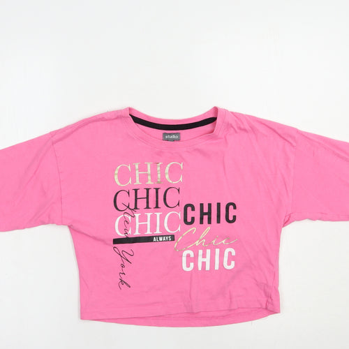Studio Girls Pink  Cotton Cropped T-Shirt Size 12-13 Years Crew Neck Pullover - Chic