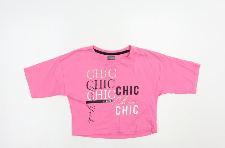 Studio Girls Pink Cotton Cropped T-Shirt Size 12-13 Years Crew Neck Pullover - Chic