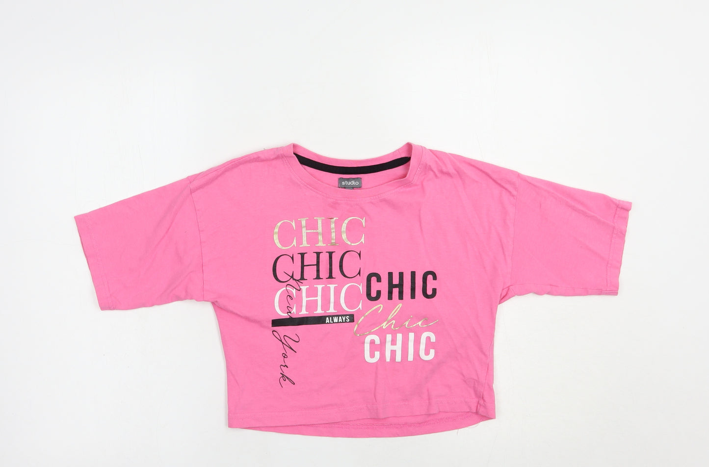 Studio Girls Pink  Cotton Cropped T-Shirt Size 12-13 Years Crew Neck Pullover - Chic