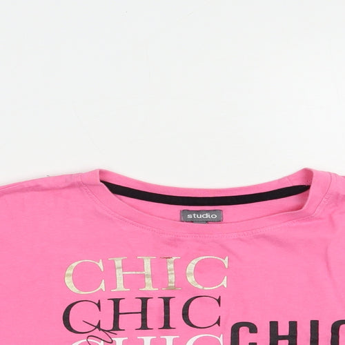 Studio Girls Pink  Cotton Cropped T-Shirt Size 12-13 Years Crew Neck Pullover - Chic
