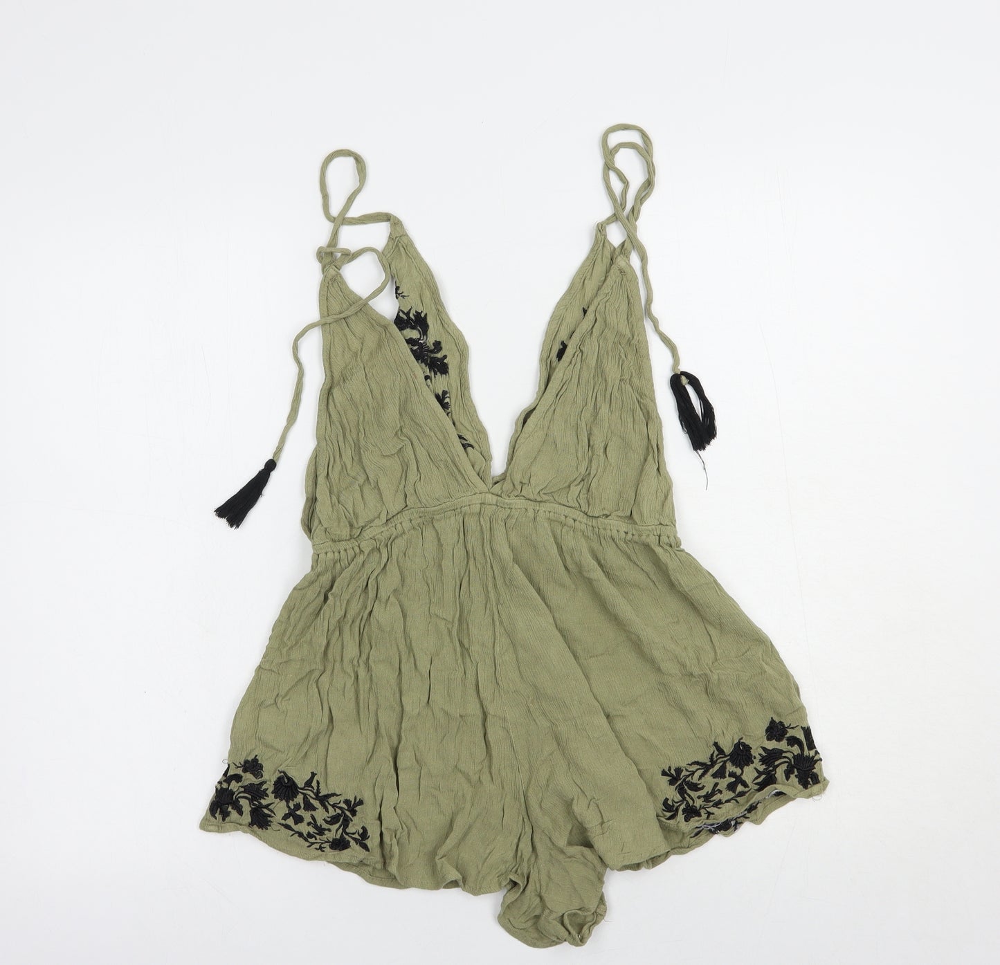 River Island Womens Green Floral Viscose Playsuit One-Piece Size 14  Tie