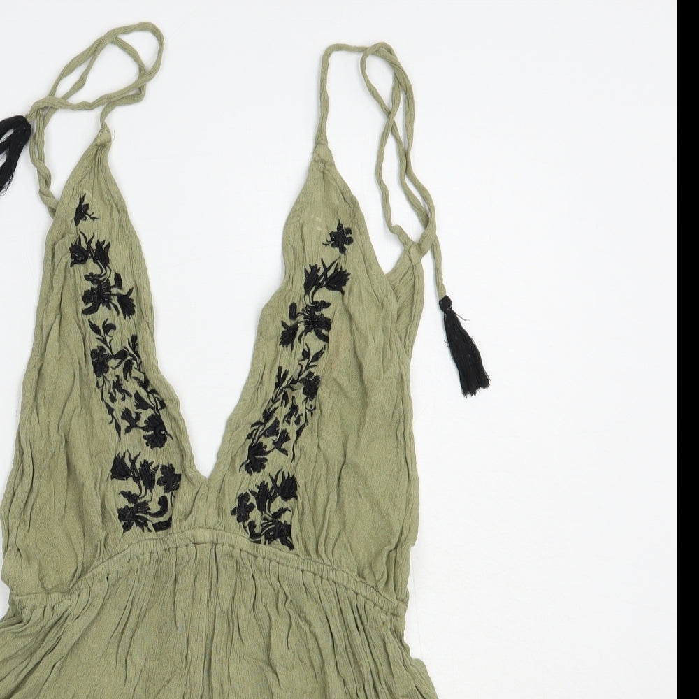 River Island Womens Green Floral Viscose Playsuit One-Piece Size 14  Tie