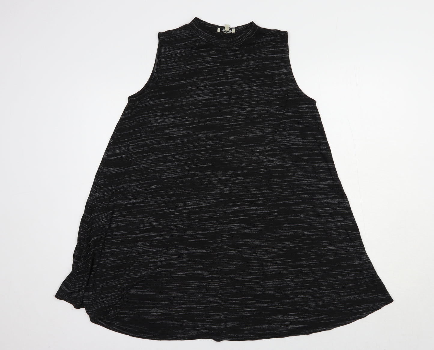 Papaya Womens Black Striped Viscose Tunic Blouse Size M Crew Neck