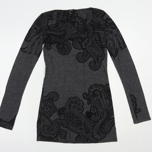 XXI Womens Grey Scoop Neck Paisley Polyester Tunic Jumper Size S