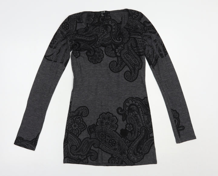 XXI Womens Grey Scoop Neck Paisley Polyester Tunic Jumper Size S