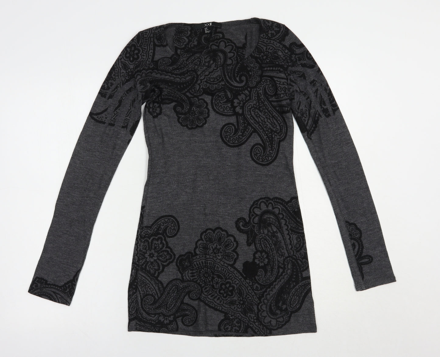 XXI Womens Grey Scoop Neck Paisley Polyester Tunic Jumper Size S