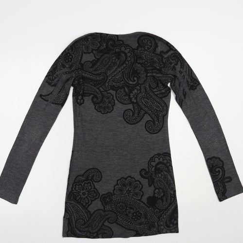 XXI Womens Grey Scoop Neck Paisley Polyester Tunic Jumper Size S