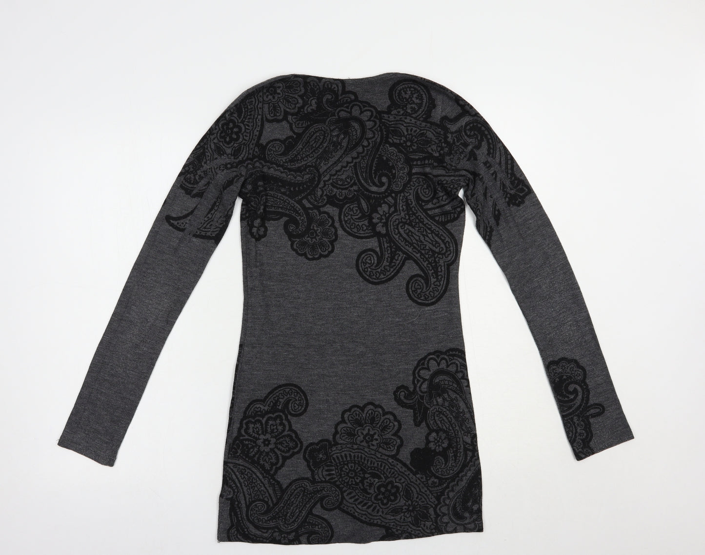 XXI Womens Grey Scoop Neck Paisley Polyester Tunic Jumper Size S