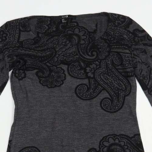 XXI Womens Grey Scoop Neck Paisley Polyester Tunic Jumper Size S