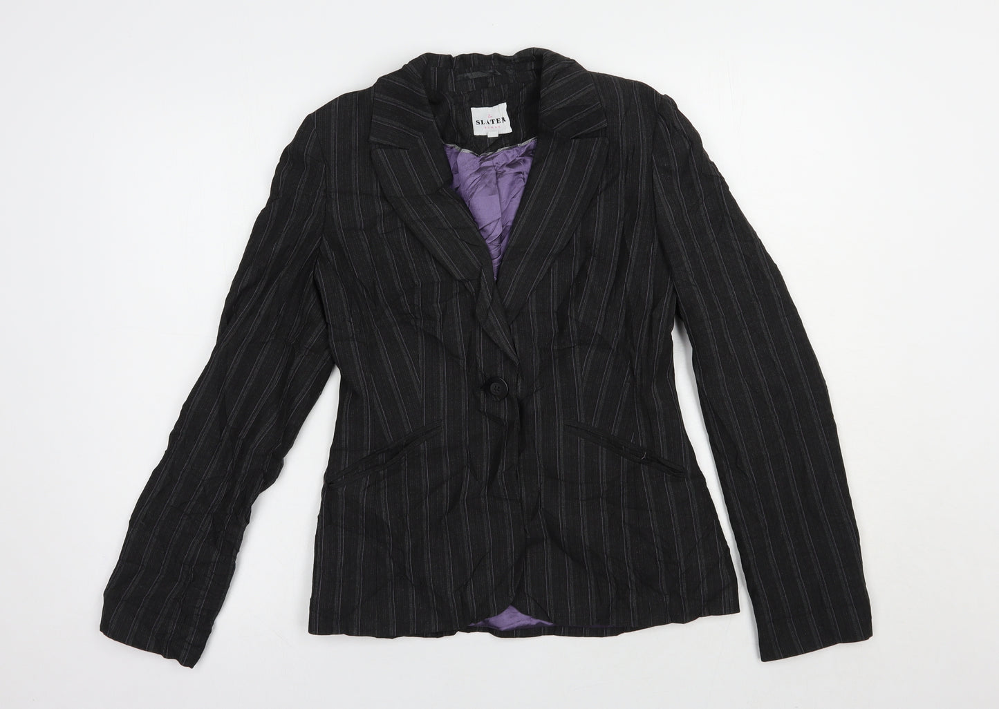 Slater Womens Grey Striped  Jacket Blazer Size 6  Button