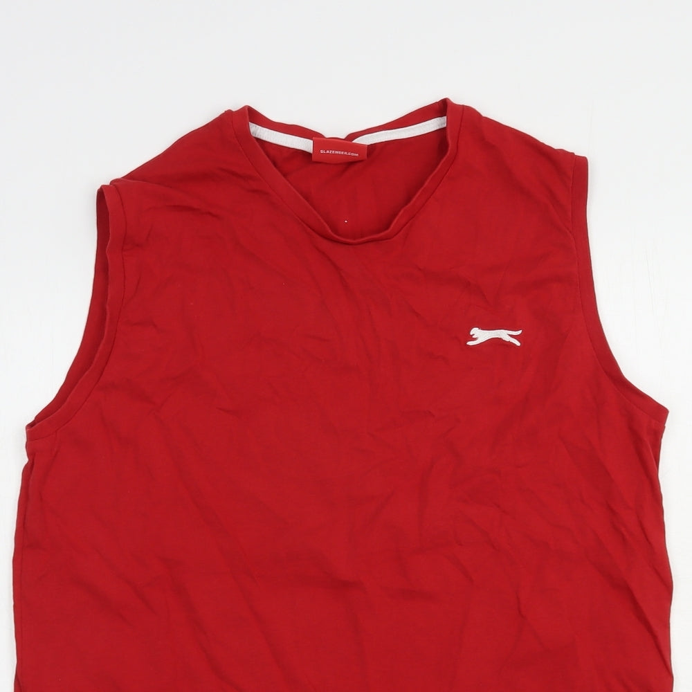 Slazenger Mens Red  Cotton  T-Shirt Size L Crew Neck