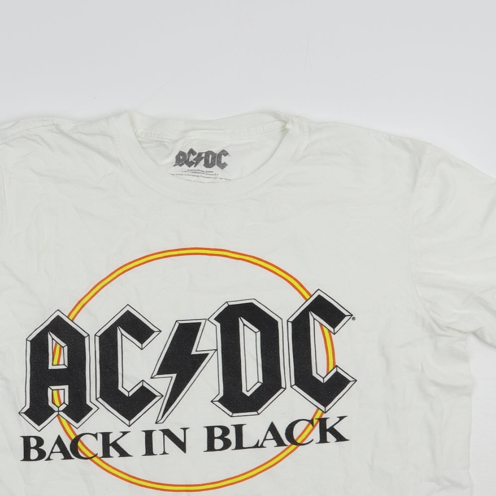 acdc.com Mens White  Cotton  T-Shirt Size L Crew Neck