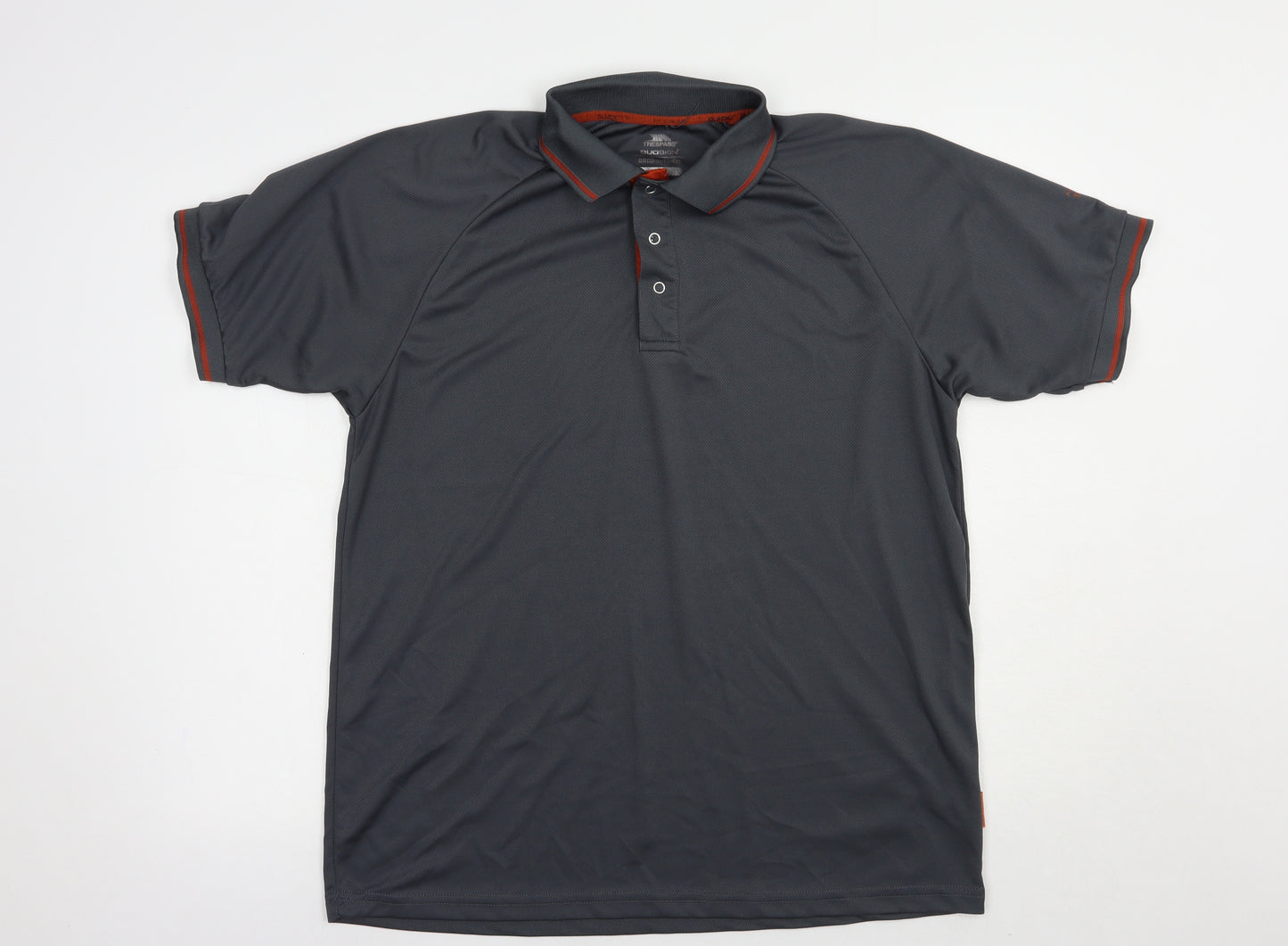Trespass Mens Grey  Polyester  Polo Size L Collared Snap