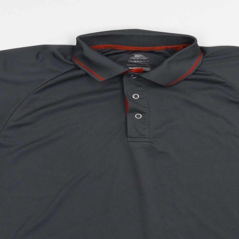 Trespass Mens Grey  Polyester  Polo Size L Collared Snap