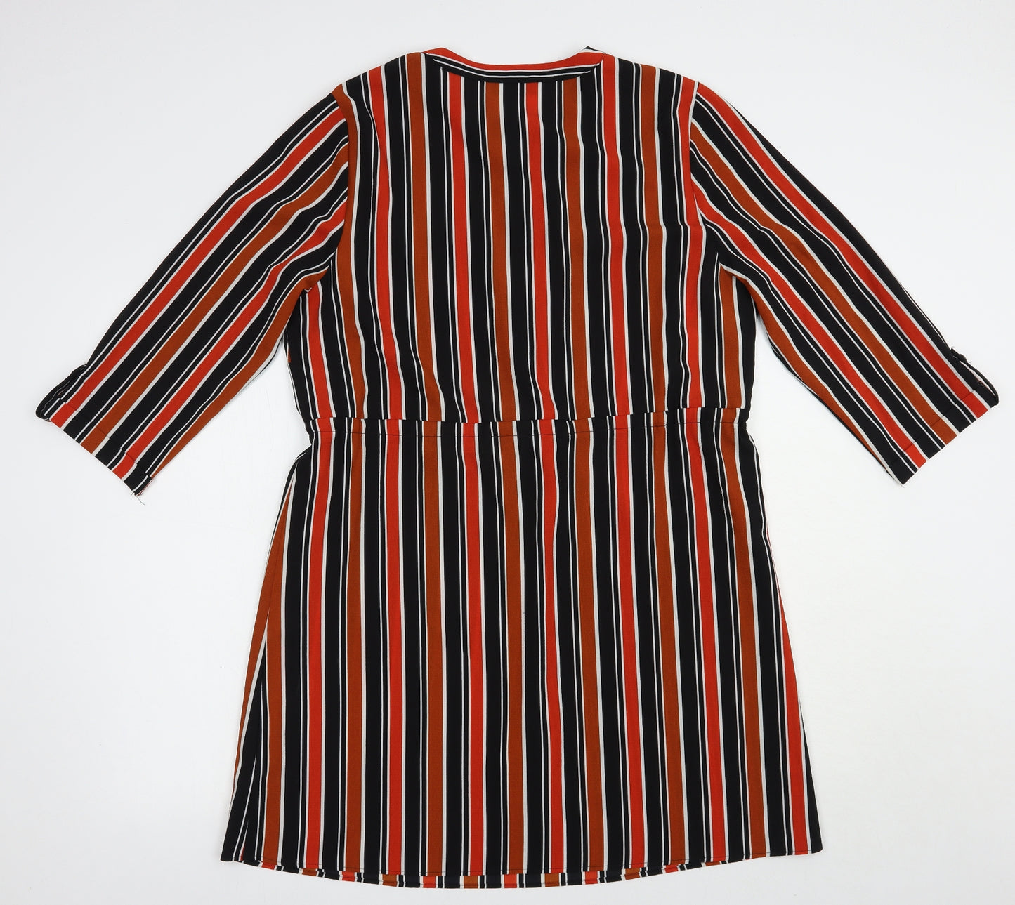 Papaya Womens Orange Striped Polyester Fit & Flare  Size 16  Crew Neck Zip