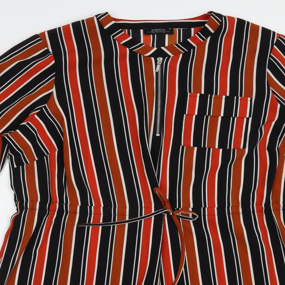 Papaya Womens Orange Striped Polyester Fit & Flare  Size 16  Crew Neck Zip