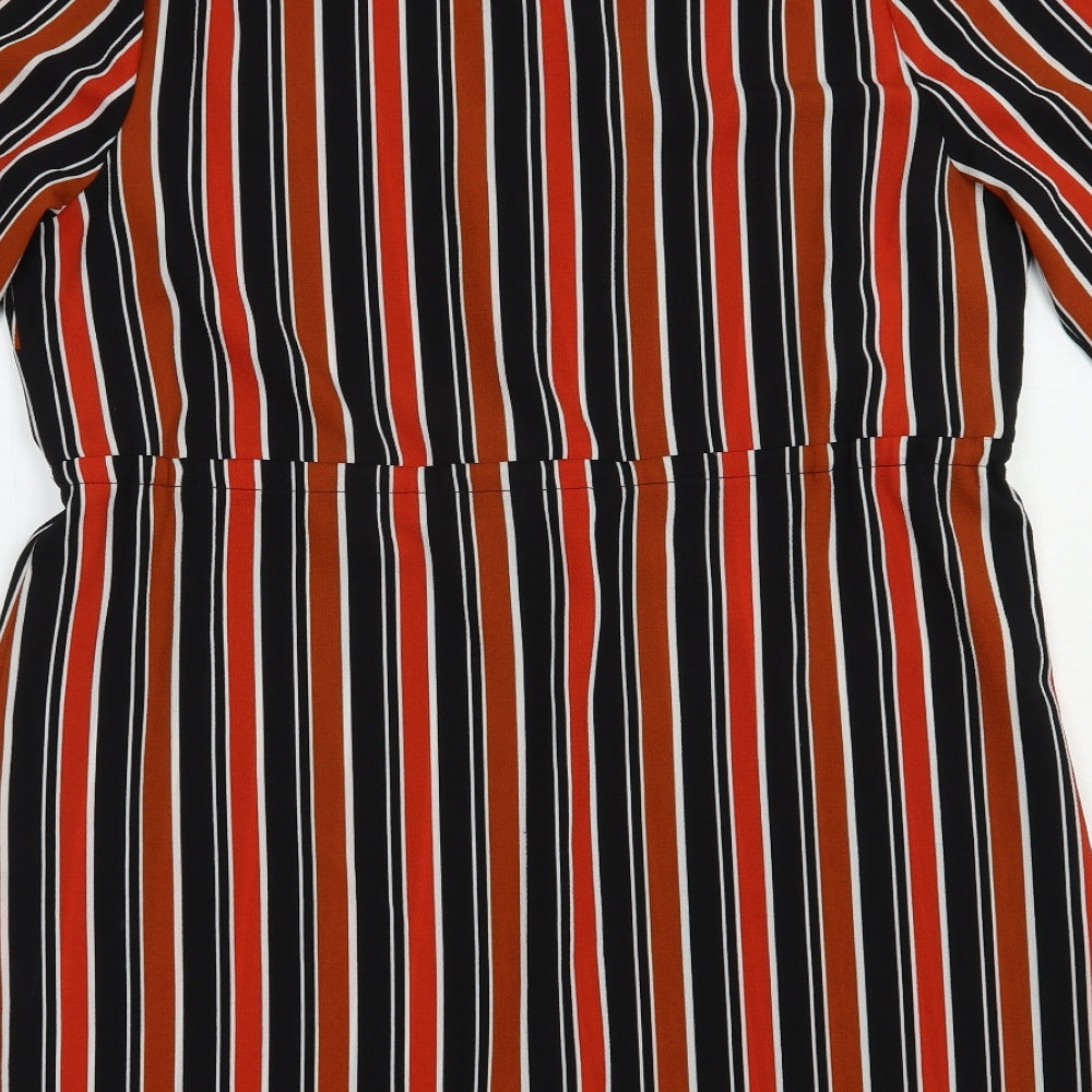 Papaya Womens Orange Striped Polyester Fit & Flare  Size 16  Crew Neck Zip