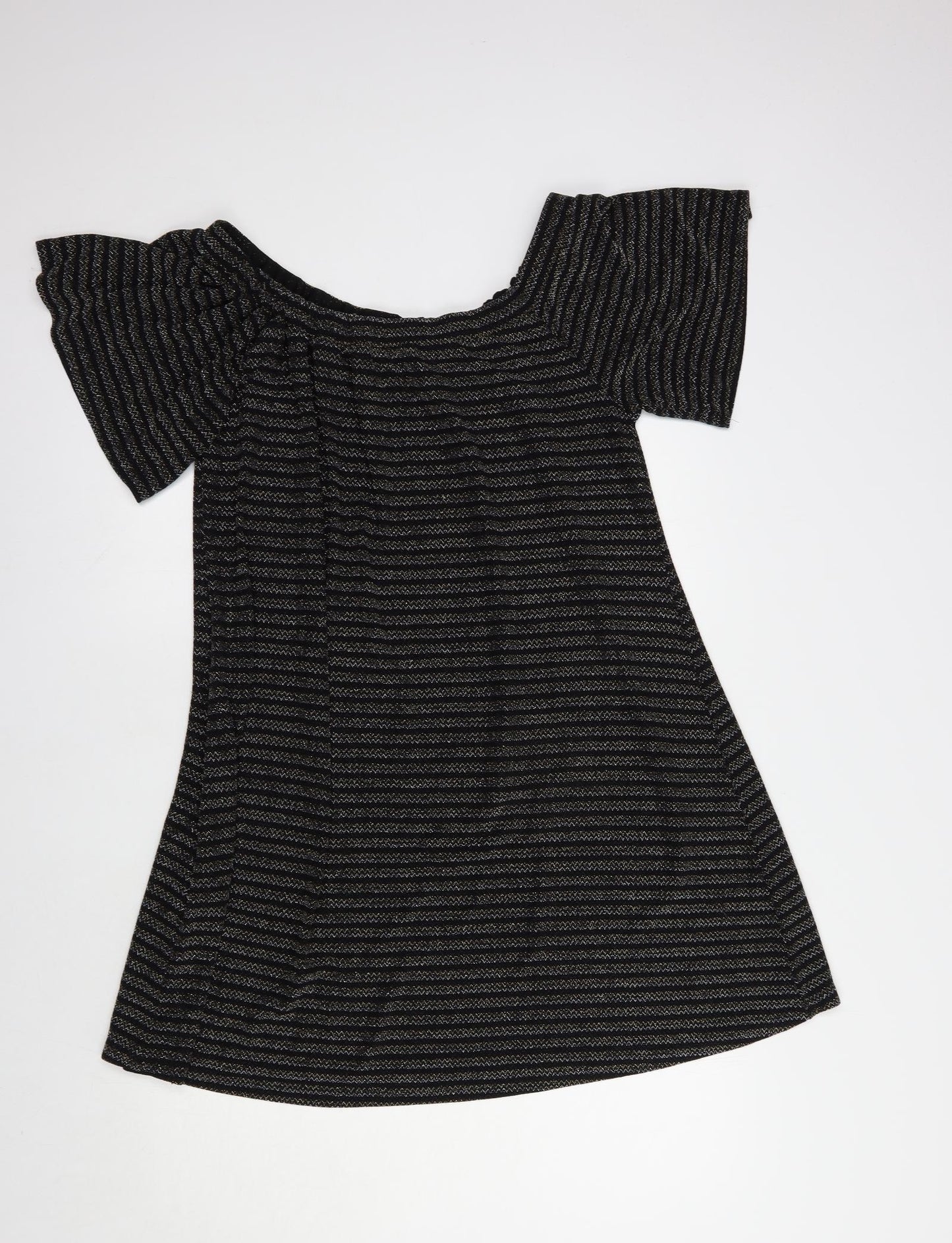 Papaya Womens Black Striped Nylon Shift  Size 14  Off the Shoulder Pullover