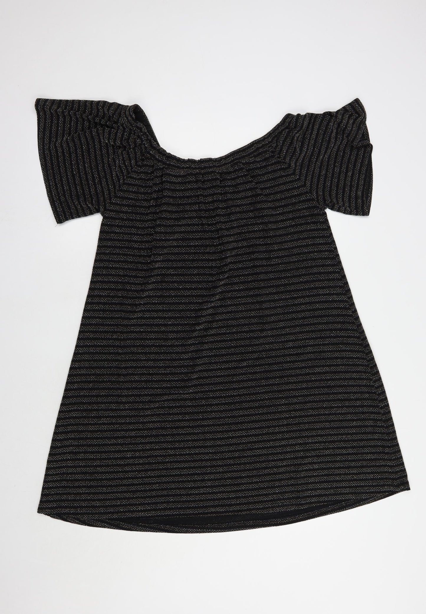 Papaya Womens Black Striped Nylon Shift  Size 14  Off the Shoulder Pullover
