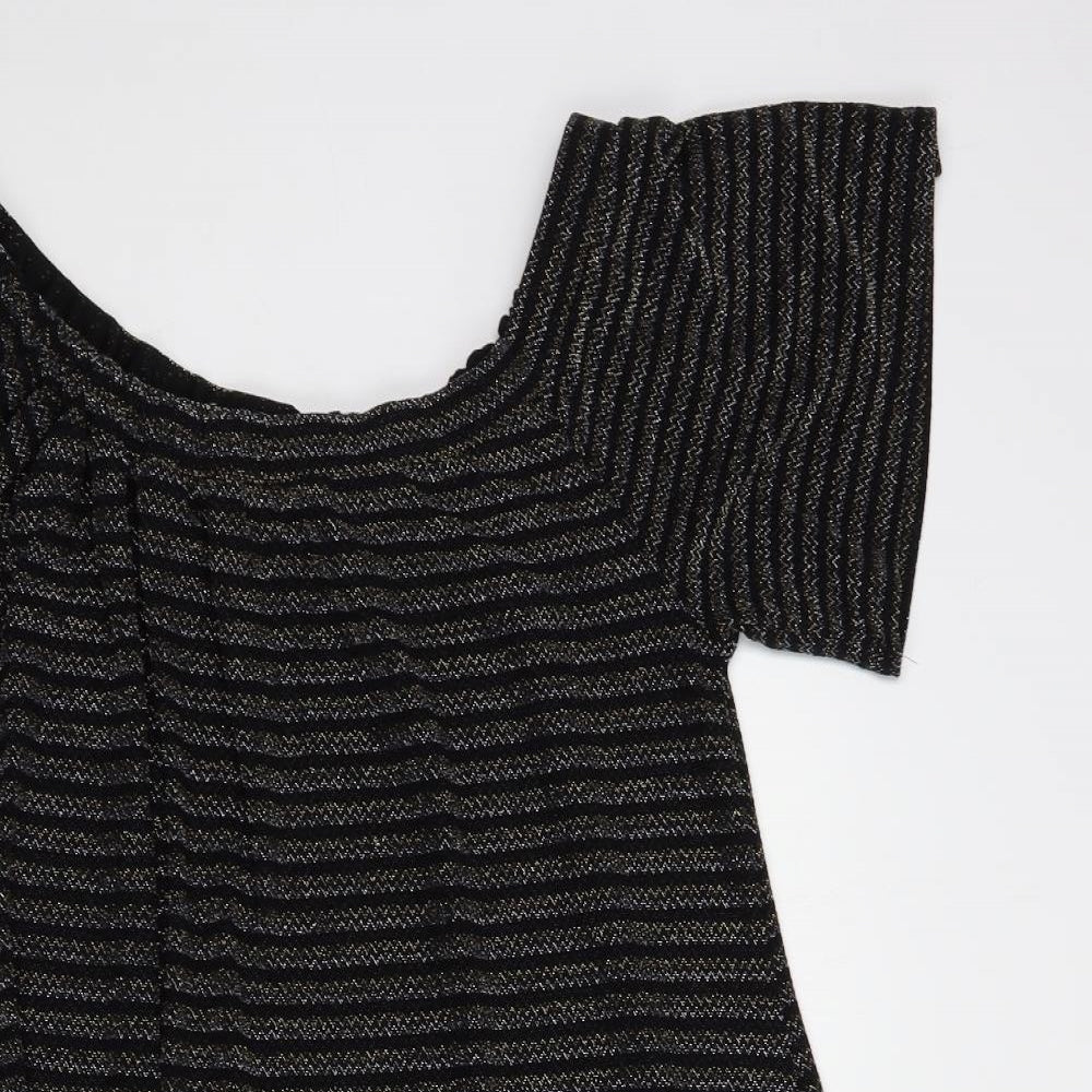 Papaya Womens Black Striped Nylon Shift  Size 14  Off the Shoulder Pullover