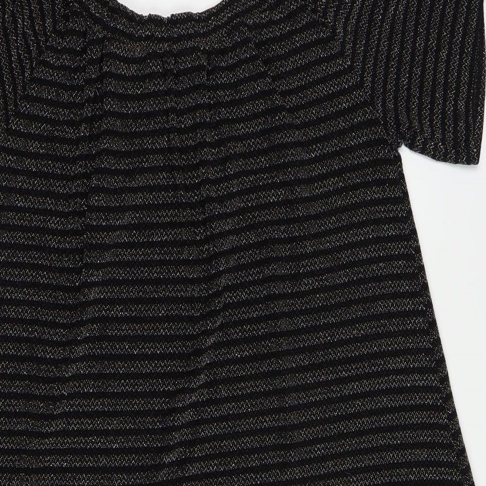 Papaya Womens Black Striped Nylon Shift  Size 14  Off the Shoulder Pullover