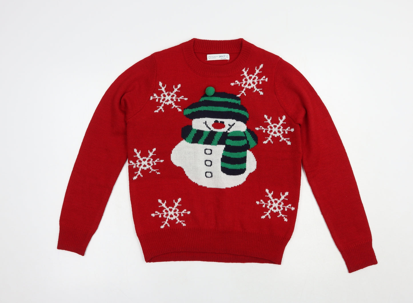 Primark Womens Red Crew Neck  Acrylic Pullover Jumper Size 6   - Snowman