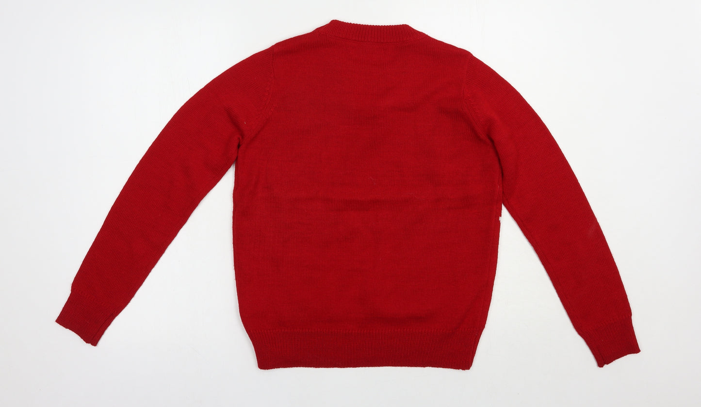 Primark Womens Red Crew Neck  Acrylic Pullover Jumper Size 6   - Snowman