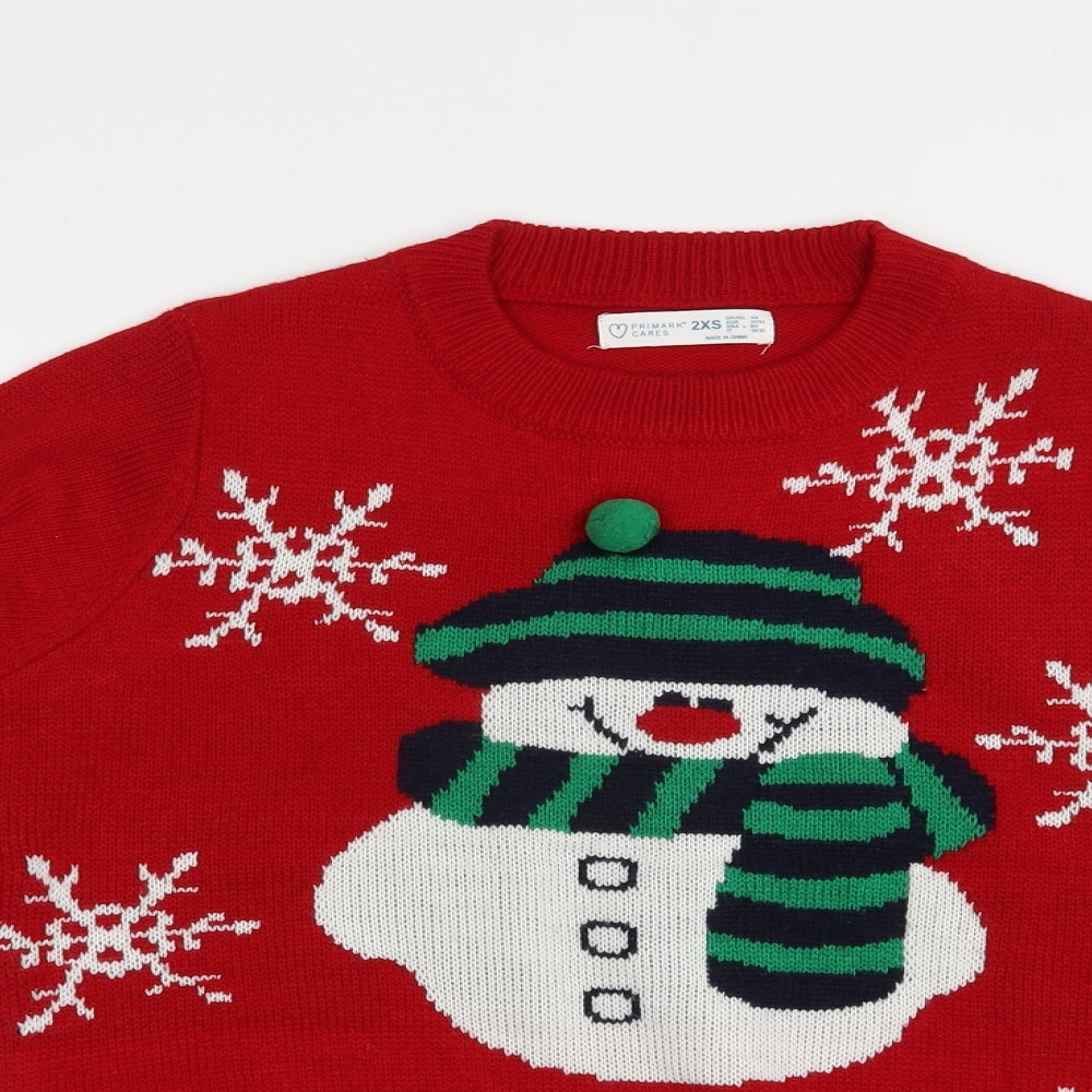 Primark Womens Red Crew Neck  Acrylic Pullover Jumper Size 6   - Snowman