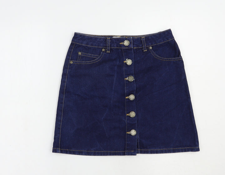 Miss Selfridge Womens Blue Cotton Straight & Pencil Skirt Size 6 Button